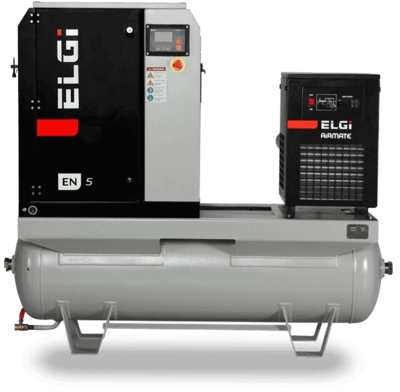 Електрически винтов компресор ELGI EN7-7bar дебит 1.13mc/min, включен сушилня и 270L рез., 7.5kW/400V