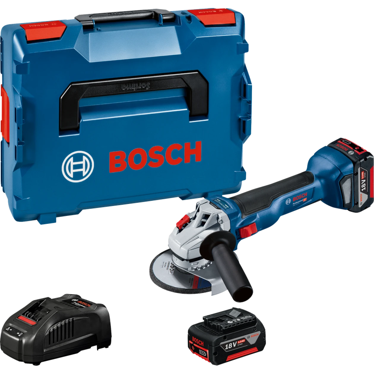 BOSCH Акумулаторен ъглошлайф gws 18v-10 2x5.0 ah + l-boxx