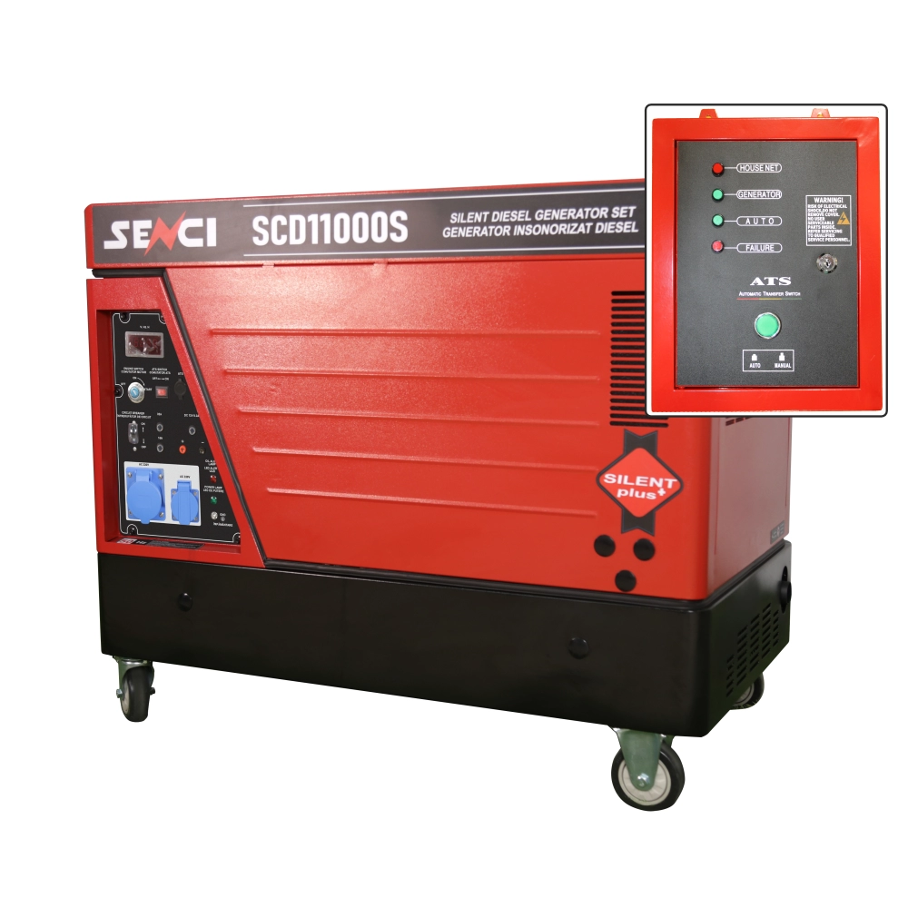 Звукоизолиращ генератор SENCI SCD11000S ATS максимална мощност 8.5 kW 230V, включен дизелов двигател ATS